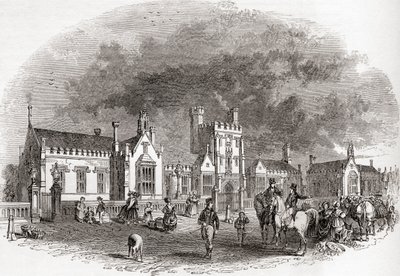 Den gamla Bedford School, som byggdes om i slutet av 1800-talet, från Old England: Ett bildmuseum, pub. 1847 av English School