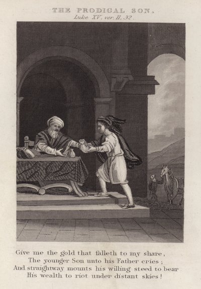 Den förlorade sonen, Lukas XV, ver 11, 32 (gravyr) av English School