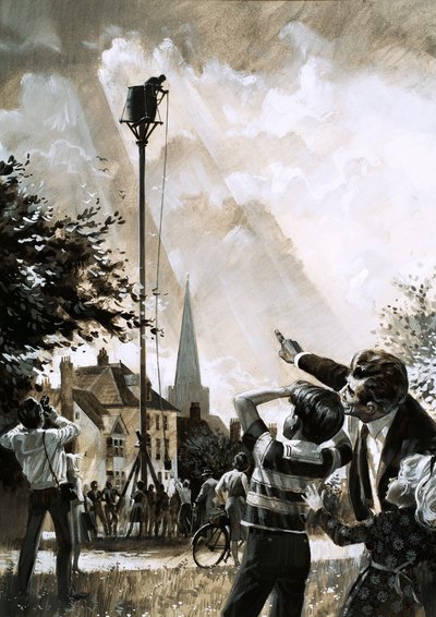 Rekordet för att sitta upp i en stolpe hölls av Jim Dean från Dallas, Texas (gouache på papper) av English School