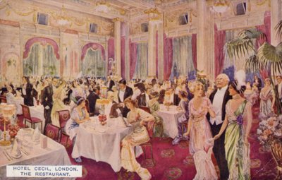 Restaurangen, Hotel Cecil, London (färglitografi) av English School