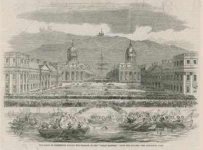 Scenen i Greenwich under passagen av Great Eastern av English School