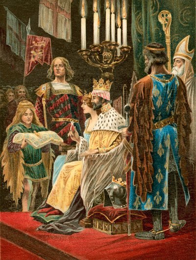 Den andra oblationen av Edward II (färglitografi) av English School