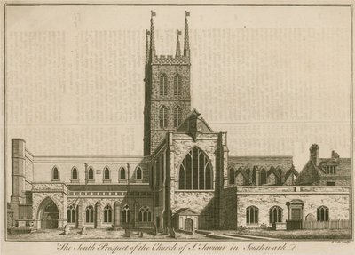 Den södra utsikten av St Saviours, Southwark, London av English School