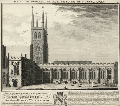 Den södra utsikten av Church of St Sepulcher av English School