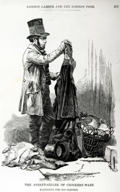 Gatuförsäljaren av porslin som byter gamla kläder, ca 1840 av English School