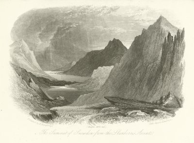 Toppen av Snowdon från Llanberis-bestigningen, Wales av English School