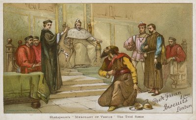 Rättegångsscenen från Shakespeares The Merchant of Venice av English School