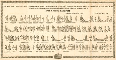 Utsikten över processionen i Westminster Abbey vid kröningen av kung William IV och drottning Adelaide av English School