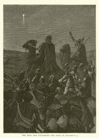 De vise männen som följer stjärnan, St Matteus II, 9 (gravyr) av English School