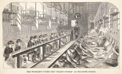 Workshopen under det tysta systemet i Millbank Prison, illustration från The Criminal Prisons of London och Scenes from Prison Life av Henry Mayhew och John Binny, pub. 1862 av English School