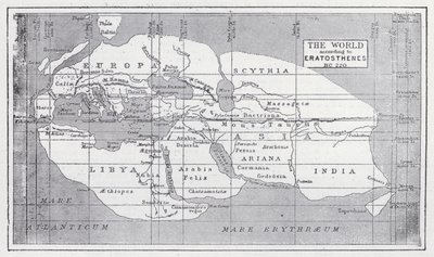 Världen enligt Eratosthenes, BC 220 (litho) av English School