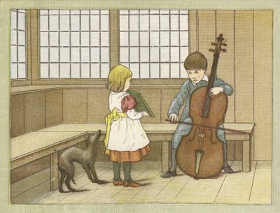 Den unge musikern (färglitografi) av English School