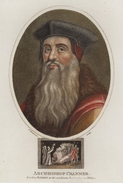 Thomas Cranmer, ärkebiskop av Canterbury (färgad gravyr) av English School