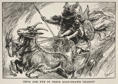 Tor och Tyr i sin getdragna vagn av English School