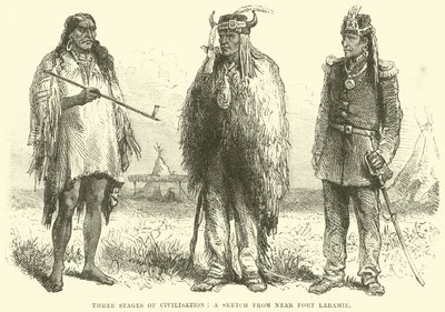 Tre stadier av civilisationen, en skiss från nära Fort Laramie av English School