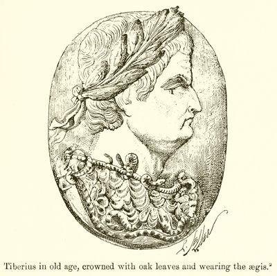 Tiberius i ålderdom, krönt med eklöv och iklädd Aegis av English School