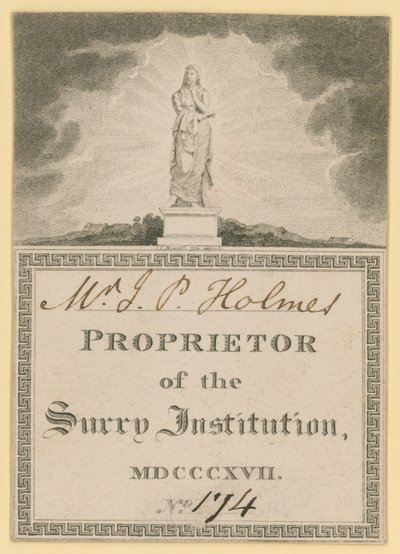 Biljett för innehavare av Surrey Institution, daterad 1817 av English School