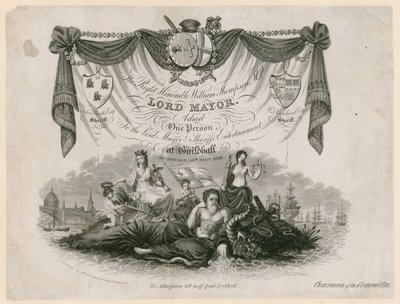 Biljett för inträde till Lord Mayors Entertainment den 10 november 1828 av English School