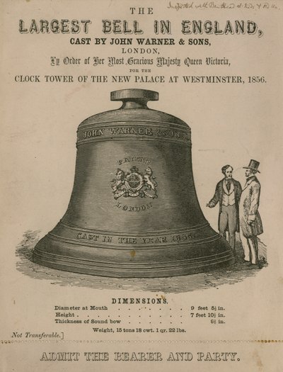 Biljett för att se den stora klockan (Big Ben), till klocktornet i det nya Palace of Westminster av English School