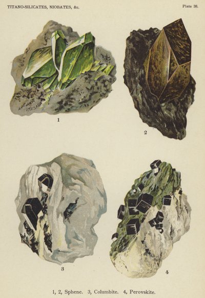 Titanosilikater, niobater, sfen, kolumbit, perovskit (färg litho) av English School