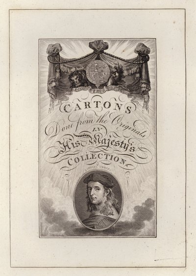 Titelsida för kartonger gjorda från originalen i Hans Majestäts samling (gravyr) av English School
