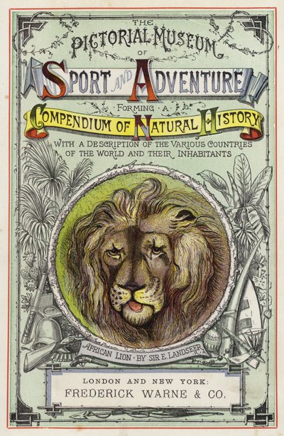 Titelblad till The Pictorial Museum of Sport and Adventure (färglitografi) av English School