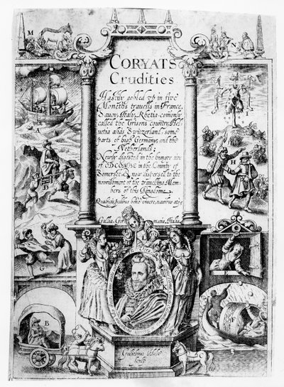 Titelsida från Coryats Crudities, publicerad 1611 av English School