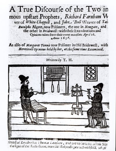 Titelsida för A True Discourse of the Two Infamous Prophets, Richard Farnham, Weaver, White-Chapel, och John Bull, Weaver, of Saint Botolphs, Algate av T.H 1636 av English School