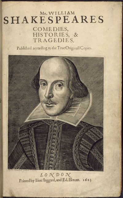 Titelsida med ett porträtt av Shakespeare, från 