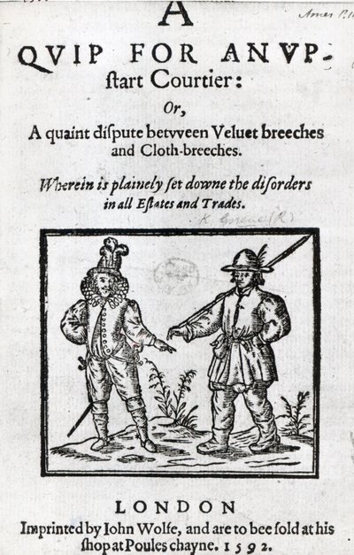 Titelsida för A Quip for an Upstart Courtier av Robert Greene, 1592 av English School