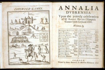 Titelsida för Annalia Dubrensia: Upon the Yeerely celebration of Mr. Robert Dovers Olimpick Games upon Cotswold Hills, 1636 av English School
