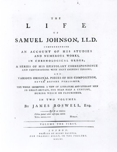 Titelsida, från The Life of Samuel Johnson av James Boswell (1740-1795) av English School