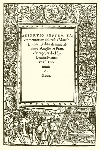 Titelsidan på Henrik VIII:s bok mot Luther av English School