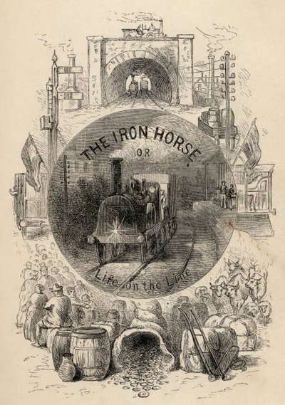 Titelsidan för Järnhästen eller Livet på linjen av R.M. Ballantyne, publicerad 1884 av English School