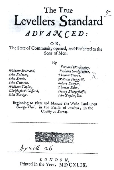 Titelsidan för The True Levellers Standard, publicerad 26 april 1649 av English School