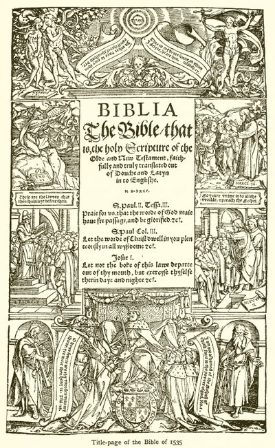 Titelsidan av Bibeln från 1535 av English School