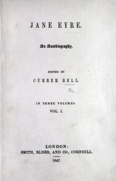 Titelsida till den första upplagan av Jane Eyre av Charlotte Bronte, 1847 (tryckt) av English School