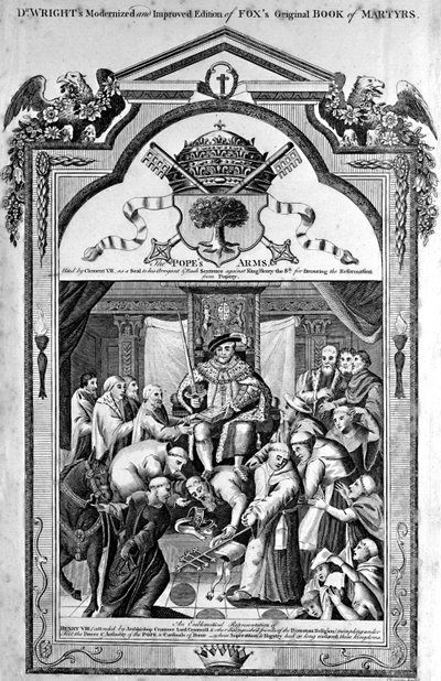 Titelsida, The Popes Arms från The New and Complete Book of Martyrs, av Paul Wright av English School