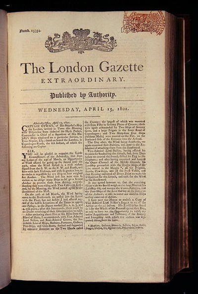 Titelsidan för "The London Gazette" av English School