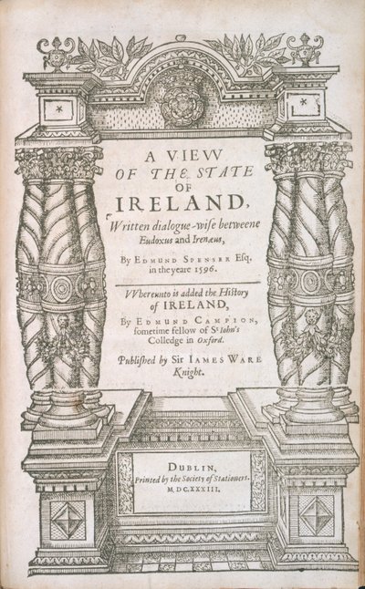 Titelsida till A View of the State of Irelande and The Historie of Irelande, 1633 av English School
