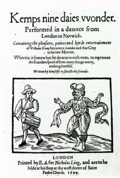 Titelsida till William Kemps Nine Days Wonder, publicerad 1600 av English School