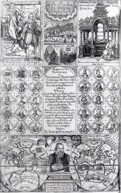 Titelsida till första upplagan av Hakluytus Posthumus or Purchas His Pilgrimes, publicerad 1625 av English School