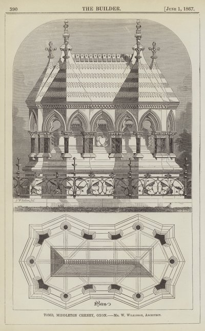 Tomb, Middleton Cheney, Oxon, Mr W Wilkinson, arkitekt (gravyr) av English School