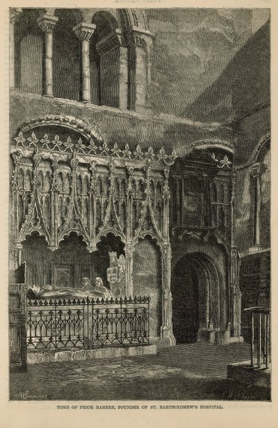 Graven av Prior Rahere, grundare av St Bartholomews Hospital av English School