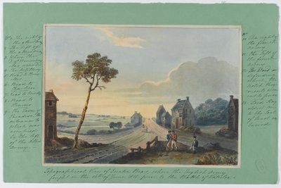 Topografisk vy av Quatre Bras, där den engelska armén stred den 16 juni 1815 före slaget vid Waterloo, c.1815 (wc på papper) av English School