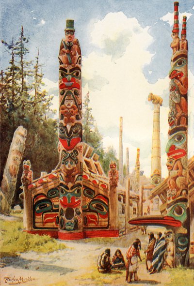 Totempålar (färglitografi) av English School