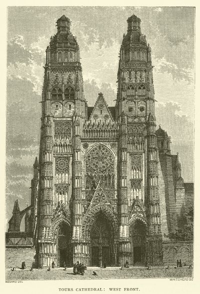 Tours katedral, västra framsidan (gravyr) av English School