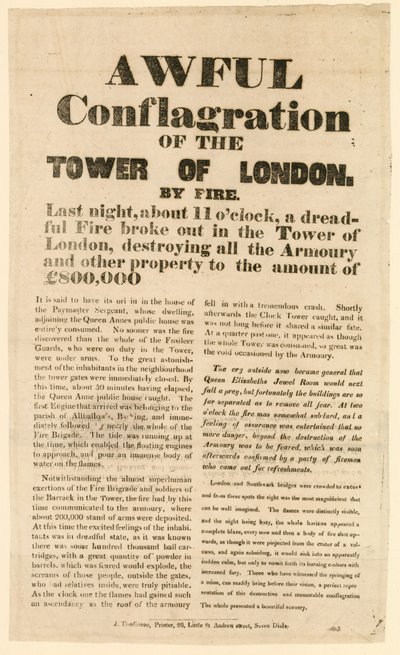 Tower of London Fire, 1841 av English School