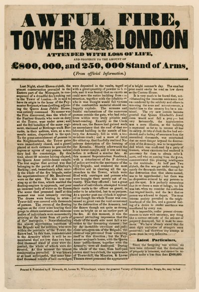 Tower of London Fire, 1841 av English School