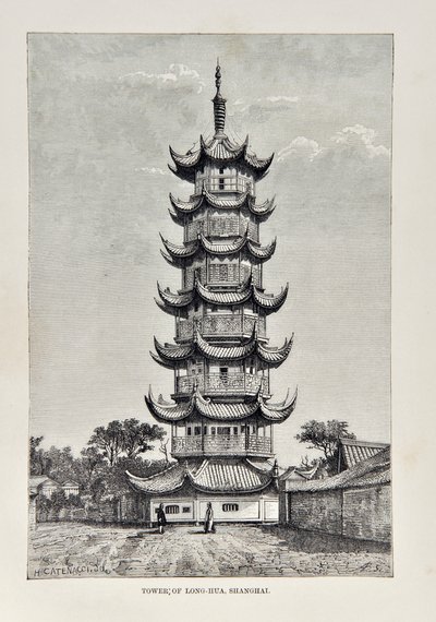 Tower of Long Hua, Shanghai, illustration från The Universal Geography, the Earth and its invånare, publicerad 1878 av English School